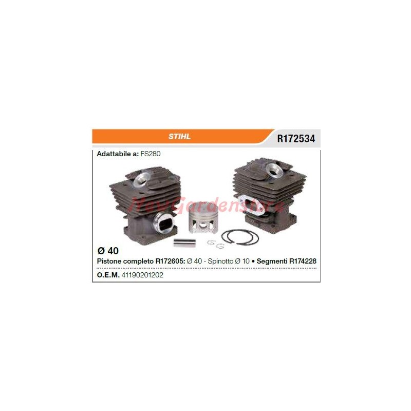 Cilindro e pistone decespugliatore FS280 compatibile STIHL 41190201202