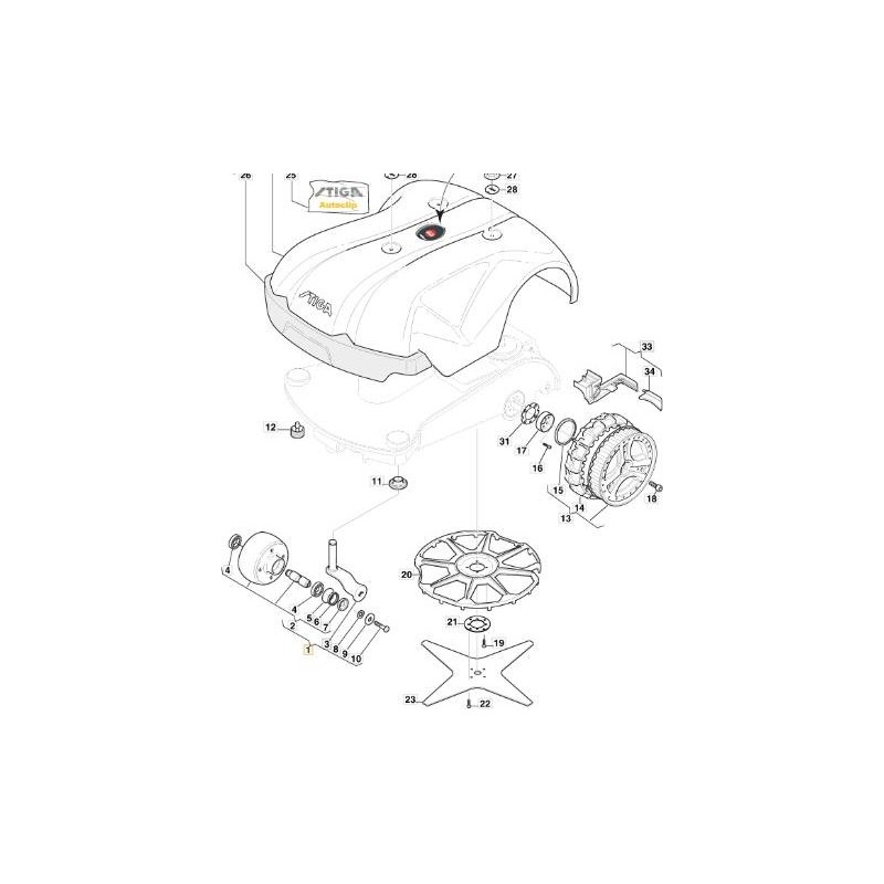 ENSEMBLE ROUE DROITE (V'10 uniquement) ORIGINAL STIGA - 1126-1095-01