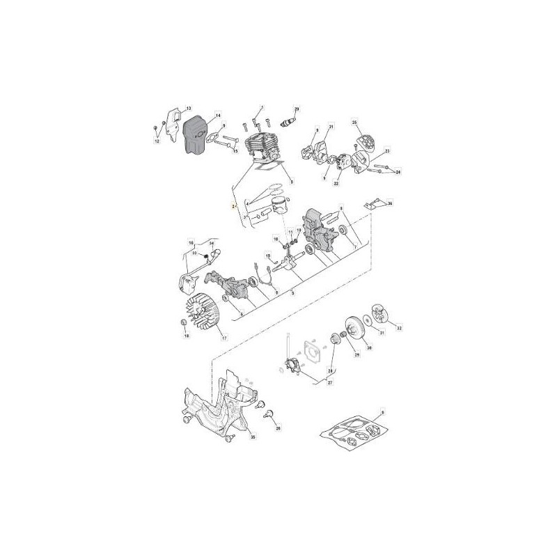 Cilindro de pistón motosierra P352S P350 350Q A350 XC35 183070002/0 GGP 395035