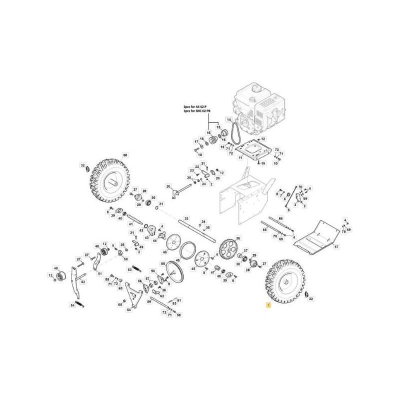 RUEDA COMPLETA DERECHA COMO 62 P ORIGINAL STIGA - 118820581/0