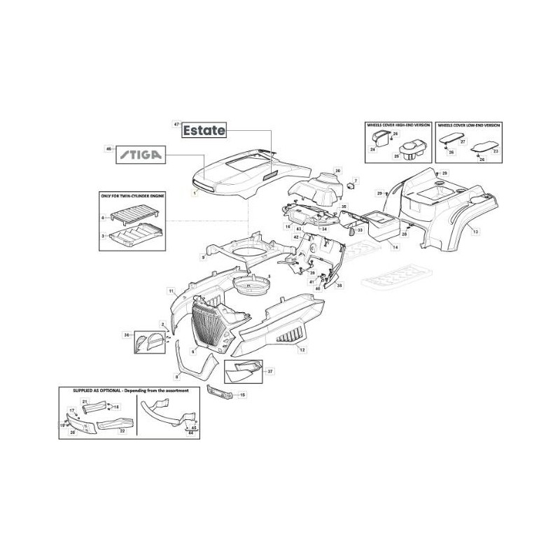 CAPOT JAUNE SDST SANS GRILLE(ST) PP ORIGINE STIGA - 325077038/0