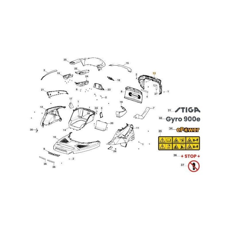 COPERTURA POSTERIORE GYRO 900 ORIGINALE STIGA - 387111517/0