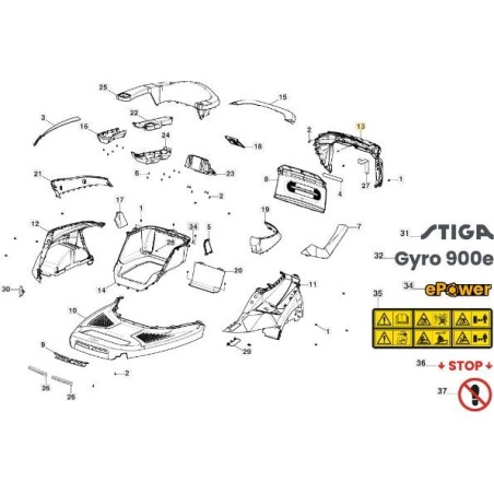 REAR COVER GYRO 900 ORIGINAL STIGA - 387111517/0 | Newgardenstore.eu