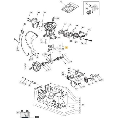 ZYLINDER/KOLBEN D-39 MS 382S -R ORIGINAL STIGA - 383070005/0 | Newgardenstore.eu