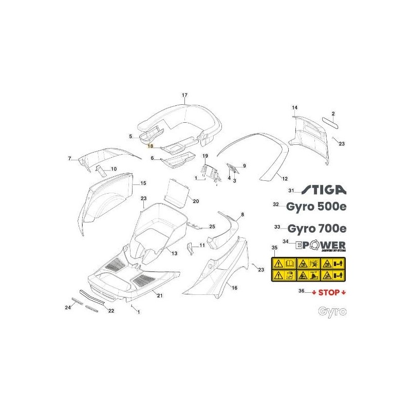 COUVERCLE D'ACCOUDOIRS eZTR GAUCHE ORIGINAL STIGA - 337110407/0
