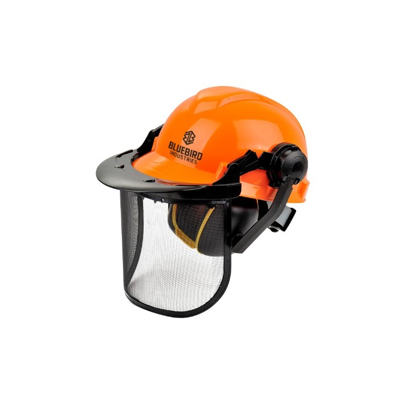 Professional protective helmet with nylon visor and BLUEBIRD earmuffs