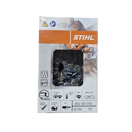 Chaîne de tronçonneuse 105 maillons, pas 3/8, épaisseur 1,6 mm, ORIGINAL STIHL 36520000105 | Newgardenstore.eu
