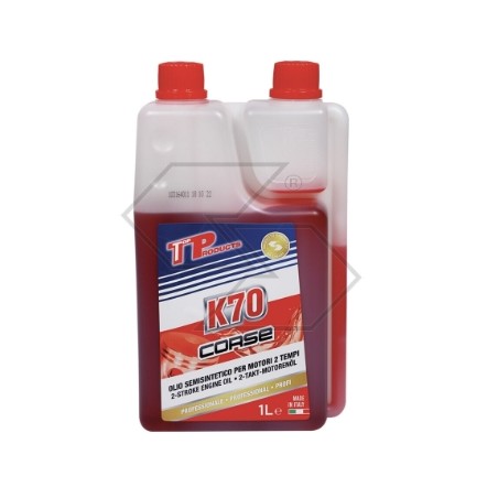 Aceite semisintético Strong K70 Corse para motores de 2 tiempos, envase de 1 L con dosificador | Newgardenstore.eu