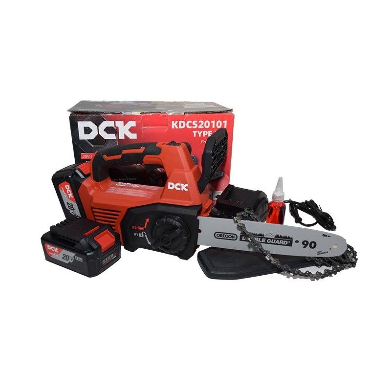 DCK KDCS20101 20V battery-powered chainsaw, 25cm bar, with 2 batteries and charger