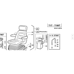 Accoudoir DS de siège d'origine Kubota T4 GF 00.73.00.0033