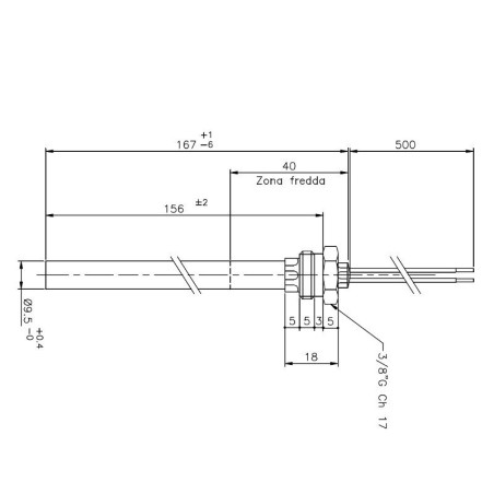 RESISTENCIA 9.5x156mm 250W CONEXIÓN 3/8"
