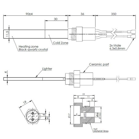 QUARTZ RESISTOR 11.5x4x90mm 300W ERM.3/8"