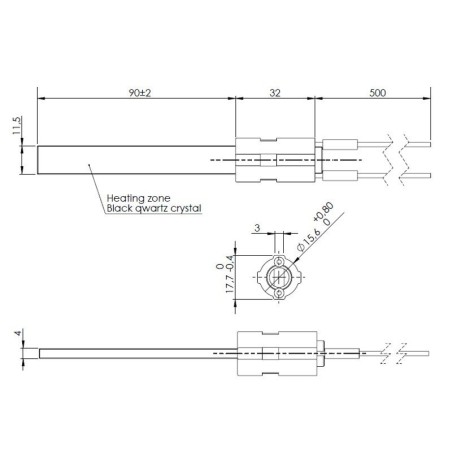 Résistance à quartz 11,5 x 4 x 90 mm 400 W pour bride