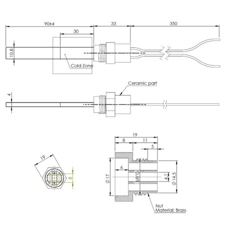 Résistance de quartz. 10,8 x 4 x 101 mm 24 V 120 W FORA