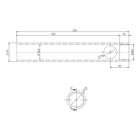 Tube porte-résistance avec filetage 3/8" 162x19