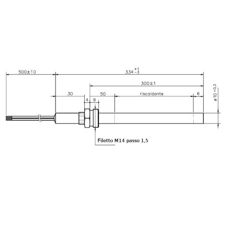 RESISTENZA 10x300mm 250W RACCORDO M14x1