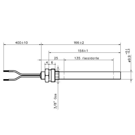 Widerstand 9,9 x 156 mm, 250 W, 3/8"-Anschluss