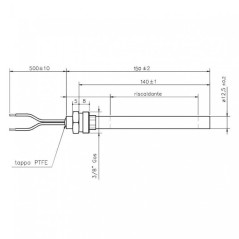 Widerstand 12,5 x 140 mm, 300 W, Anschluss 3/8"