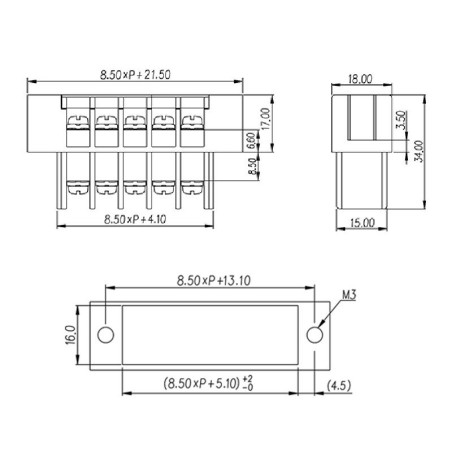 6-POLE PANEL TERMINAL, 8.5mm PITCH