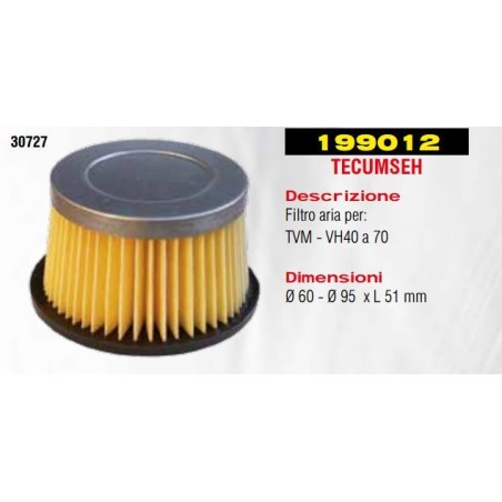 Filtre à air TVM-VH40 à 70 TECUMSEH Tondeuse à gazon 30727 199012