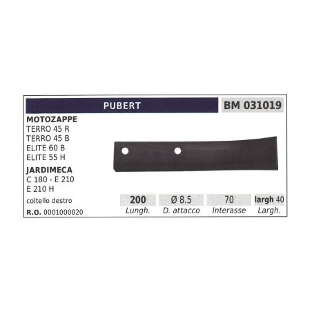 Cutter blade, right-hand for rotary cultivator TERRO 45R PUBERT L. 200 mm | Newgardenstore.eu