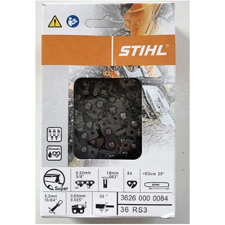 Catena per motosega STIHL SUPER 36 RS3 3/8" 1,6 mm 84 maglie barra 63 cm | Newgardenstore.eu