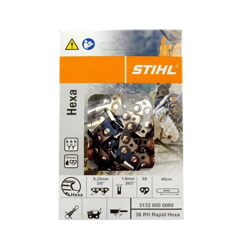 Chaîne de tronçonneuse STIHL RAPID HEXA d'origine, guide-chaîne de 40 cm, pas de 3/8", 60 maillons
