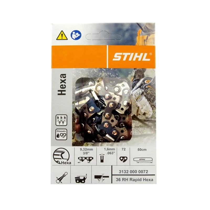 Cadena de motosierra STIHL RAPID HEXA ORIGINAL, espada de 50 cm, 72 eslabones, 1,6 mm de grosor