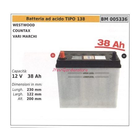 Acid battery TYPE 138 for westwood countax different brands, and 12V 38AH 005336