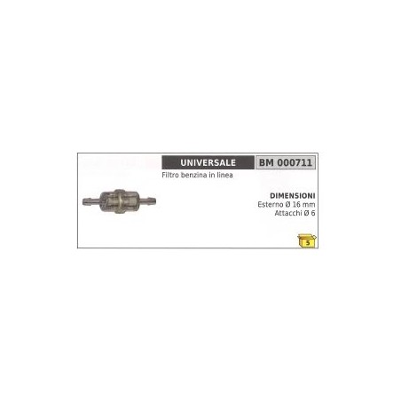 Filtro benzina in linea UNIVERSALE Ø esterno 16 mm Ø attacchi 6 mm | Newgardenstore.eu