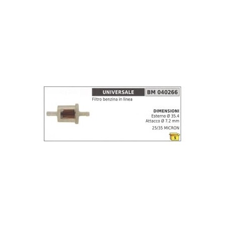 Filtro benzina in linea UNIVERSALE Ø esterno 35,4 mm Ø attacchi 7,2 mm | Newgardenstore.eu