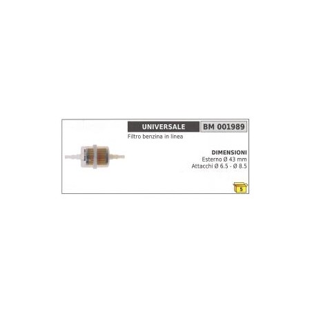 Benzinleitungsfilter UNIVERSAL außen Ø 43 mm Ø Anschlüsse 6,5 mm - 8,5 mm | Newgardenstore.eu