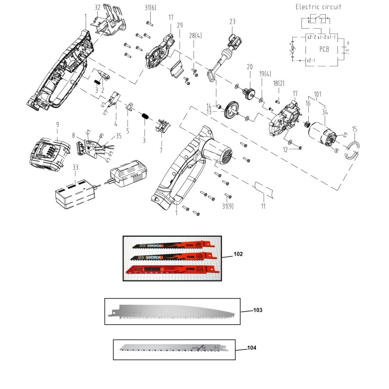 Set di scatole ingranaggi XR60067053 ORIGINALE Worx
