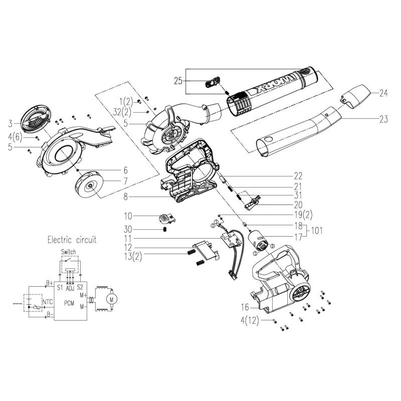 CARTER CHIOCCIOLA DX/SX T.V * WG568E WG568E XR50025851 ORIGINALE Worx
