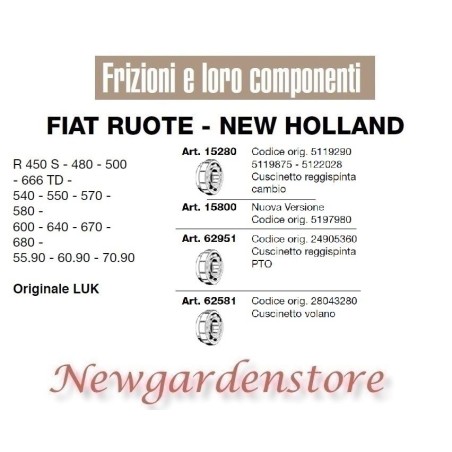 Roulement de butée de boîte de vitesses 15280 15800 FIAT WHEELS NEW HOLLAND R450S 480