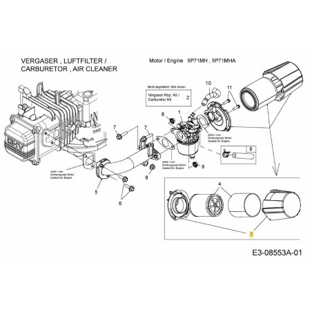 CONJUNTO DE CARCASA DEL FILTRO DE AIRE 751-14506 ORIGINAL MTD | Newgardenstore.eu