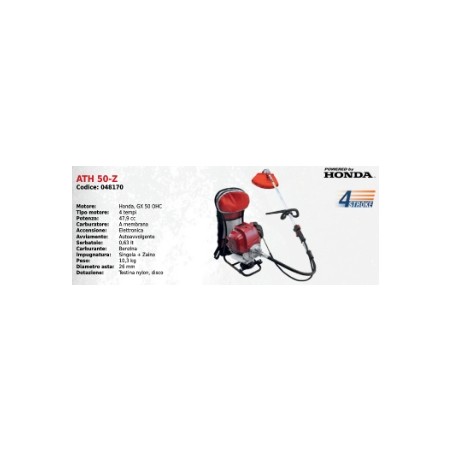 Backpack brushcutter ATH 50-Z SERIES ATTILA with engine HONDA GX 50 OHC 4T
