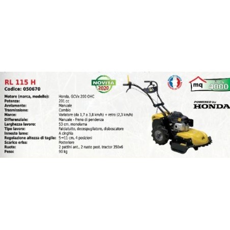 Débroussailleuse ROQUES ET LECOEUR RL 115 H 53 cm avec moteur HONDA GCVx 200 OHC 201 cc | Newgardenstore.eu