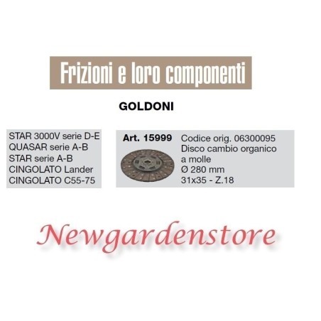 Disco de embrague para tractor GOLDONI STAR QUASAR CINGULATO 31x35 Z18 15999 | Newgardenstore.eu