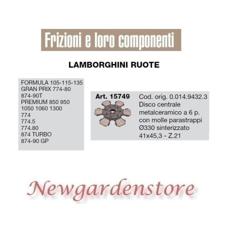 Central disc 41x45.3 15749 tractor LAMBORGHINI Formula Premium Turbo Gp Z21 | Newgardenstore.eu