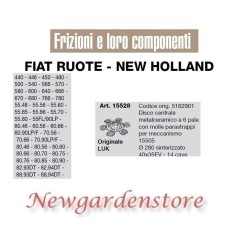 Disco embrague central 15505 440 450 566 680 82,93 15528 FIAT NEW HOLLAND LUK | Newgardenstore.eu