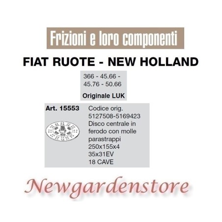 Disco embrague central 18cave 35x31 366 45.66 45.76 LUK 15553 FIAT NEW HOLLAND | Newgardenstore.eu