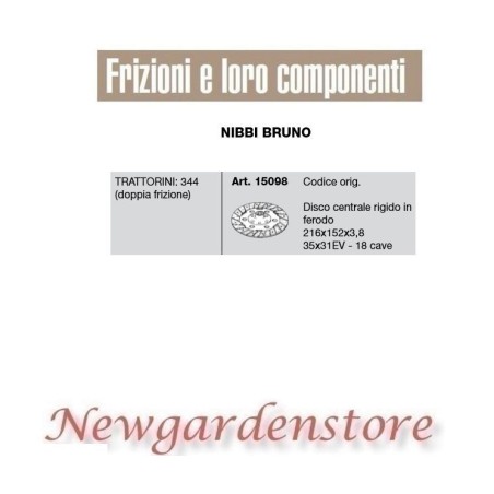 Disque d'embrayage central tracteur de pelouse 344 compatible NIBBI BRUNO 15098 35x31EV Z18 | Newgardenstore.eu