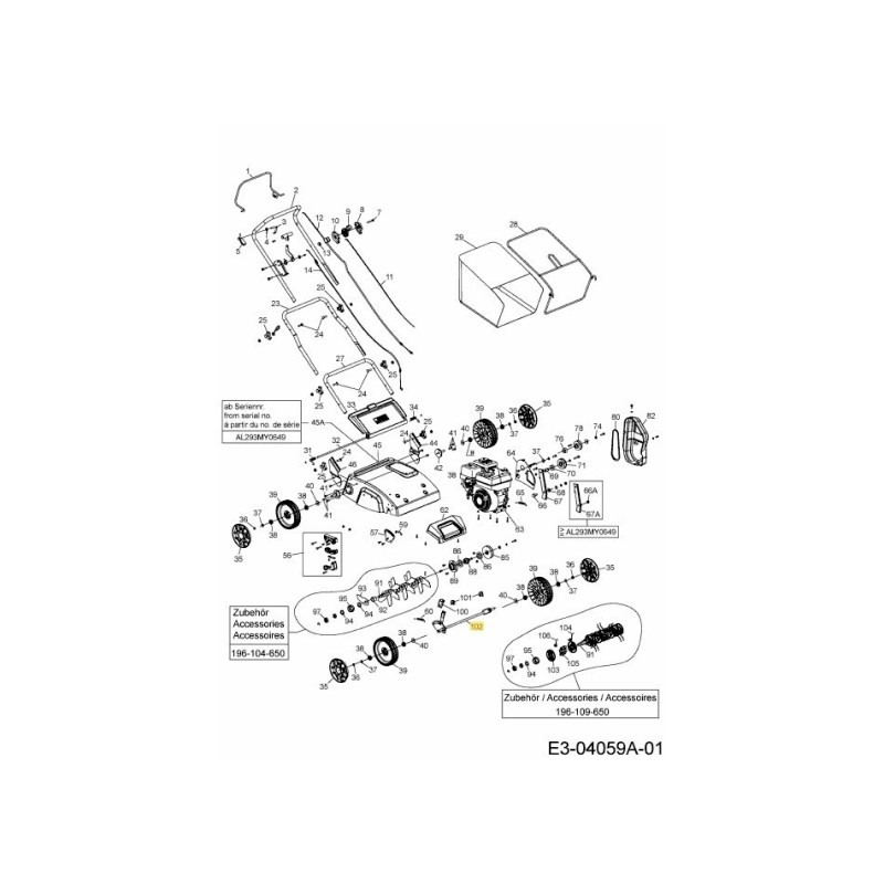 ESSIEU AVANT 638-05005 D'ORIGINE MTD