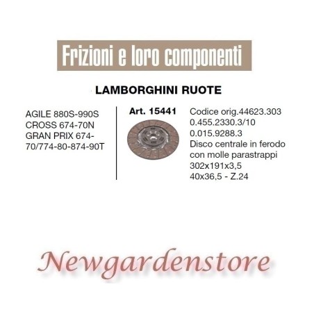 Disque ferode 40x36.5 LAMBORGHINI 15441 Agile Cross Prix 302x191x3.5 Z24 tracteur | Newgardenstore.eu