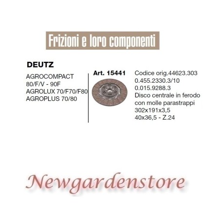 Clutch disk 15441 DEUTZ Agrocompact Agroplus 40x36.5 tractor | Newgardenstore.eu