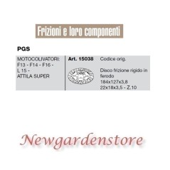 Disco de embrague 15038 PGS motor cultivador F13 14 16 L 15 ATTILA SUPER 22x18x3.5 | Newgardenstore.eu