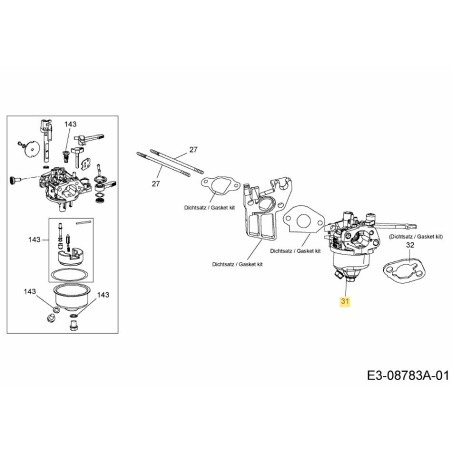 Carburetor with gaskets 651-05106 ORIGINAL MTD | Newgardenstore.eu