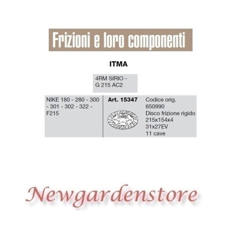 Disque d'embrayage 15347 ITMA tracteur nike 180 280 300 301 302 322 F215 11cave | Newgardenstore.eu