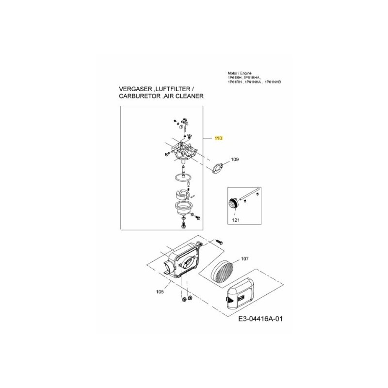 Vergaserbaugruppe. 751-10736 ORIGINAL MTD